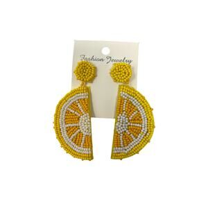 B Jewelry Collection Tarty Lemon Slice Beaded Drop Earrings Yellow Novelty Fruit
